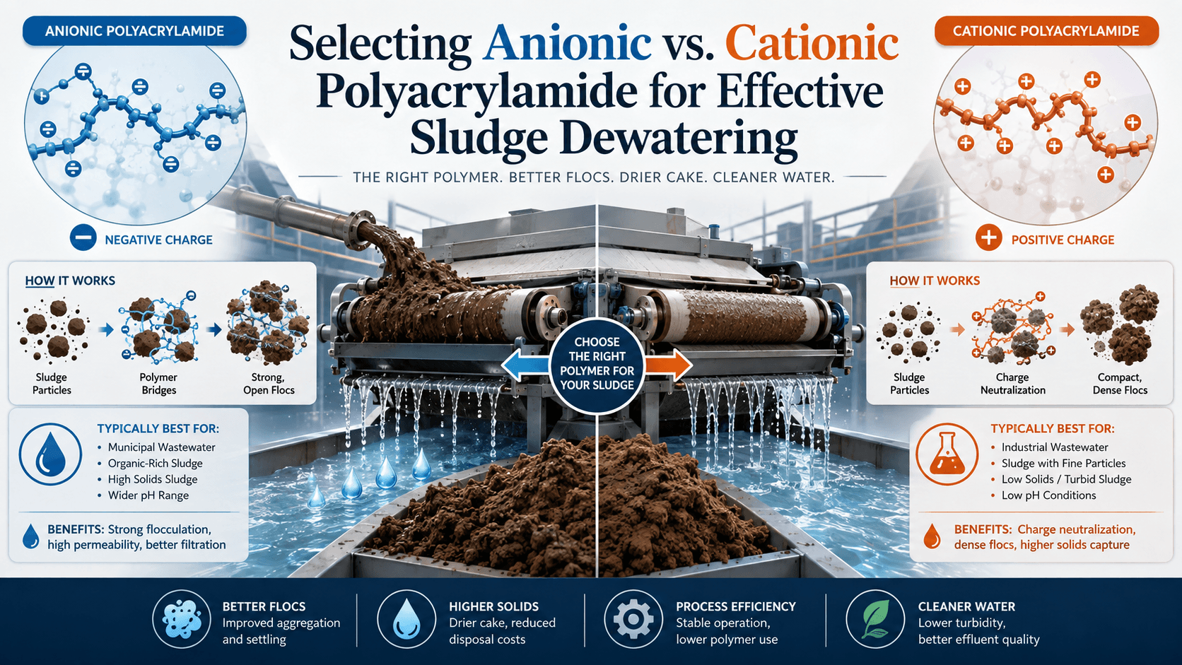 Selecting Anionic vs. Cationic Polyacrylamide for Effective Sludge Dewatering